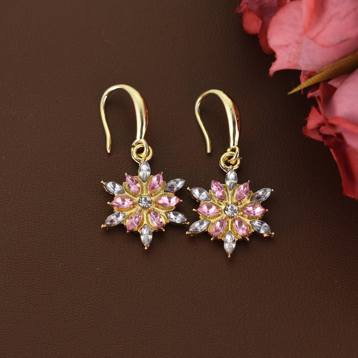Pink Blossom Crystal Drop Earrings