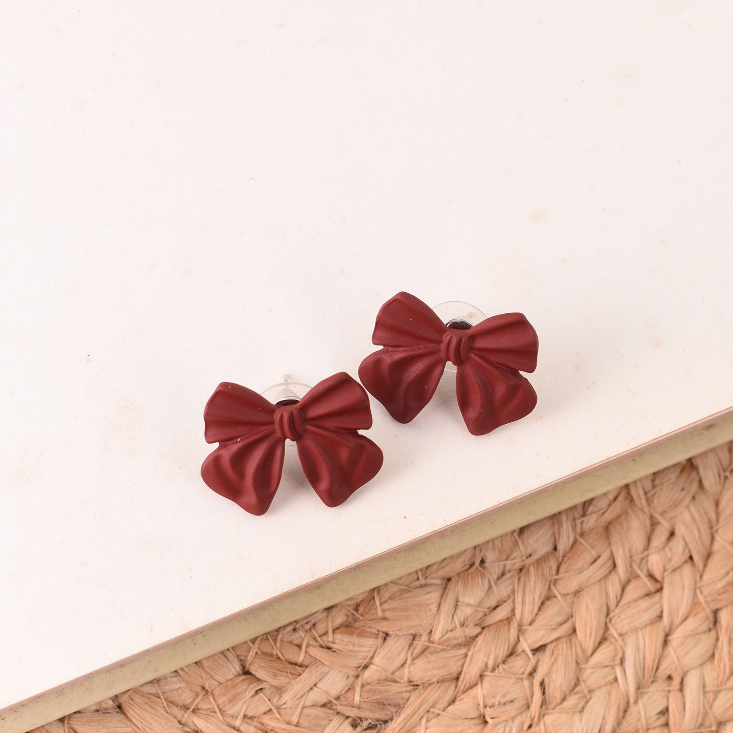 Ruby Bow Stud Earrings