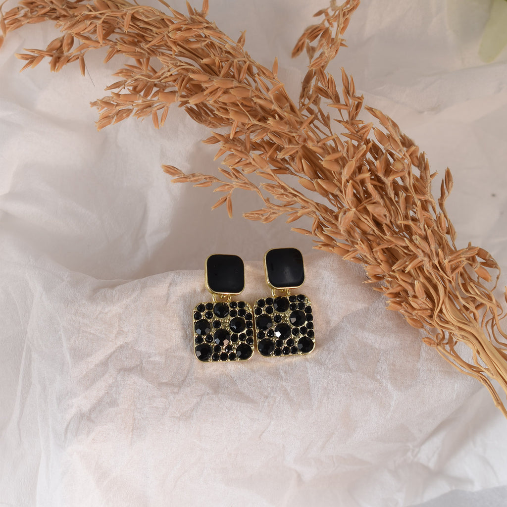 Sofia Black Square Drop Earrings