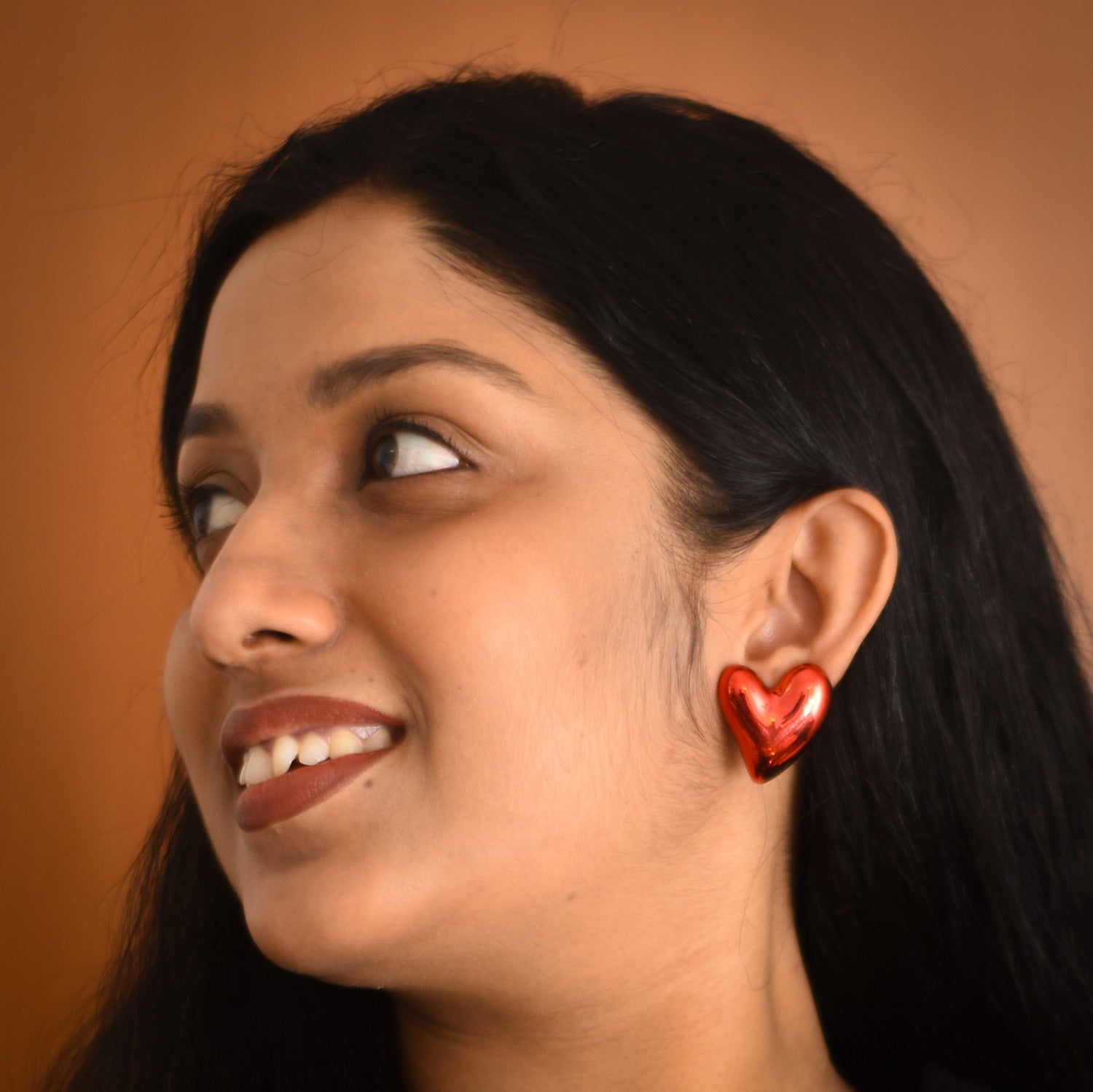 Cora Red Heart Stud Earrings