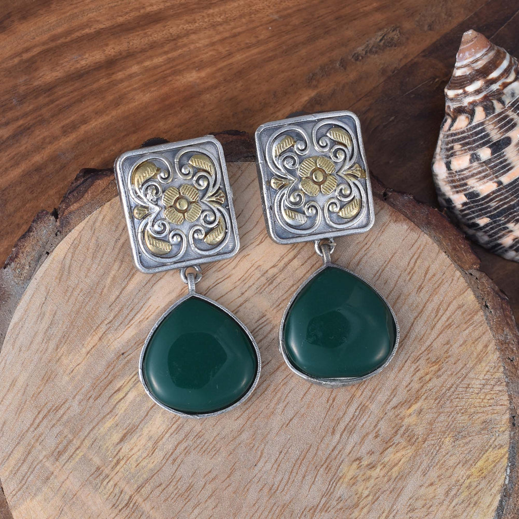 Emerald Essence Oxidised Earrings