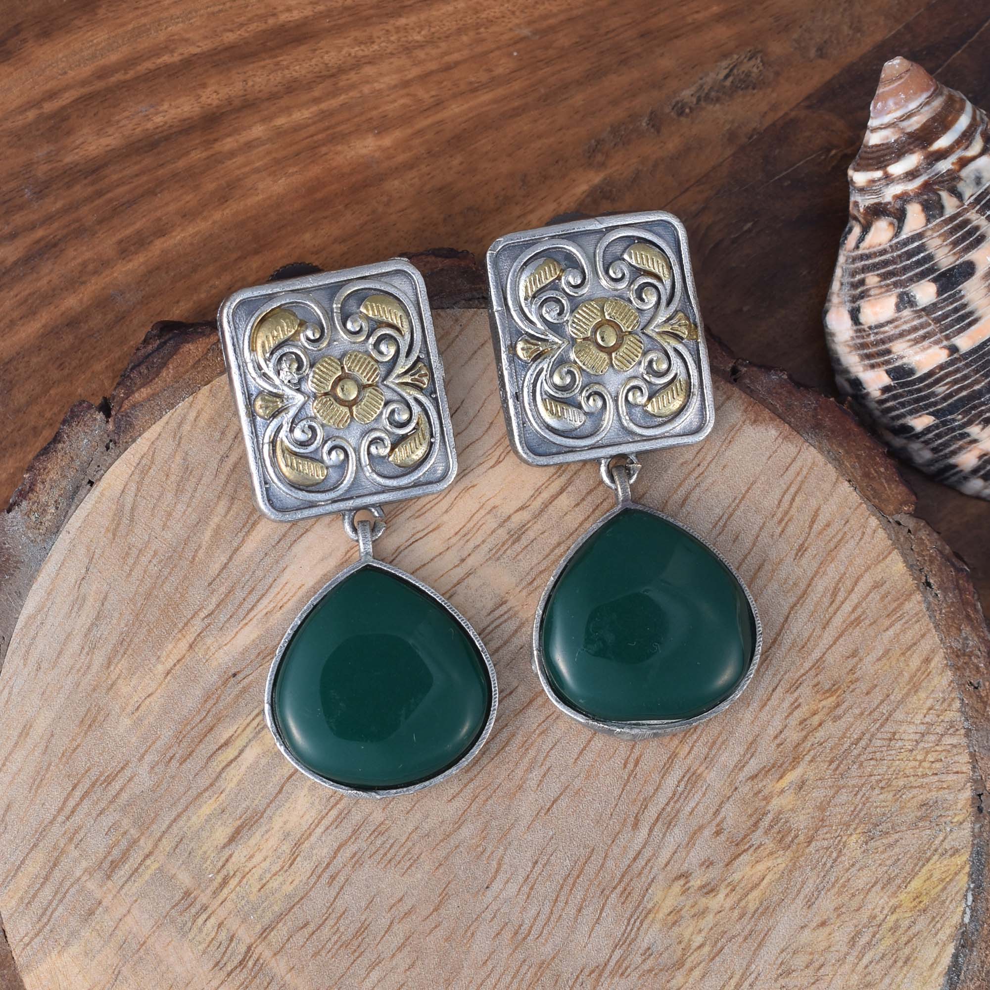 Emerald Essence Oxidised Earrings