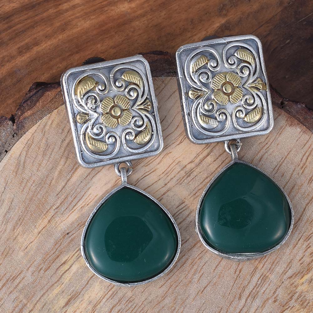 Emerald Essence Oxidised Earrings