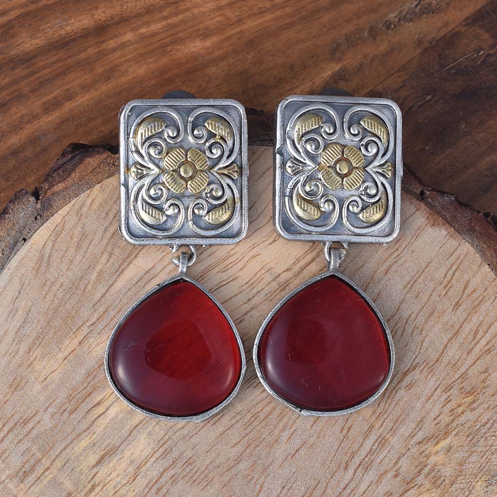Ruby Radiance Oxidised Earrings