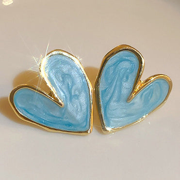 Aqua Heart Enamel Stud Earrings