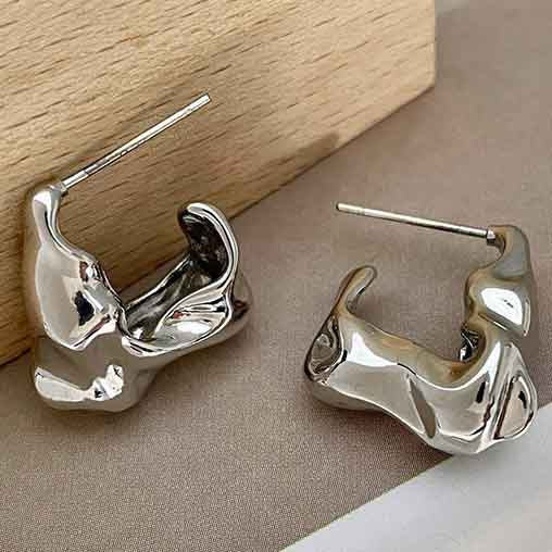Mia Molten Silver Stud Earrings