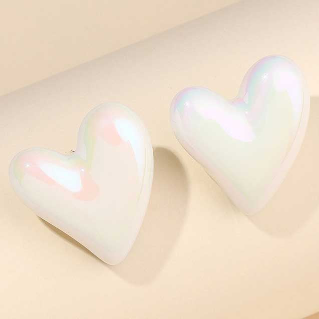 Cora White Heart Stud Earrings