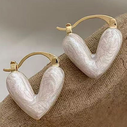 Elvira Off White Heart Hoop Earrings